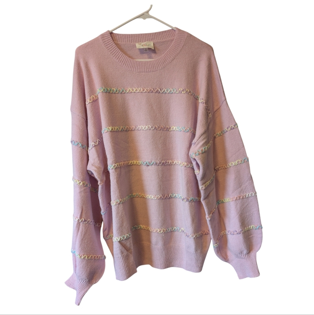 NEW Pastel Lavender/Pink Stitch Knit Sweater Oversize L/XL/XXL - Picture 2 of 13